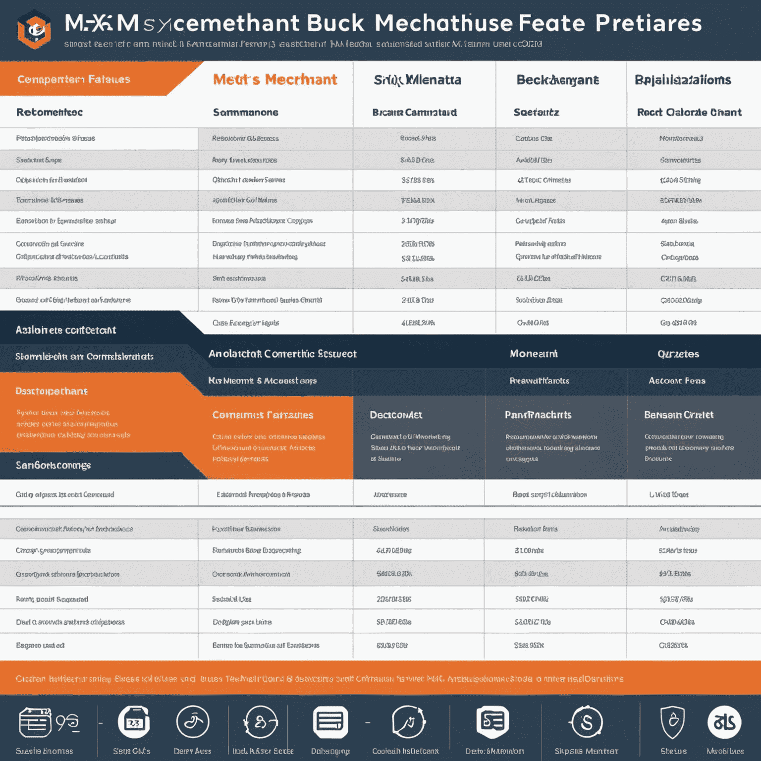 Comparison chart showing MX Merchant features versus competitors, highlighting unique advantages in security, integration, and user experience