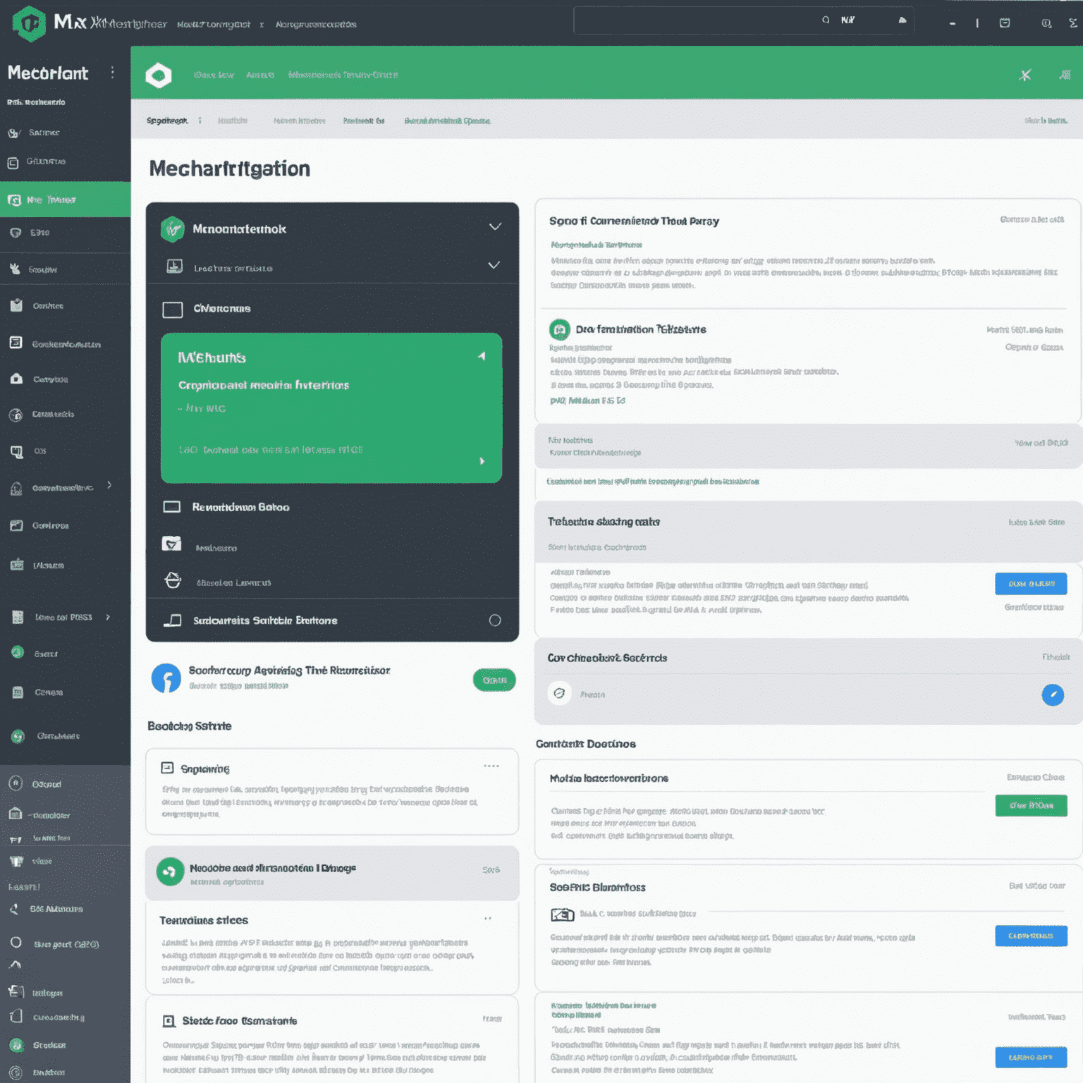 MX Merchant integration page showing various third-party software and API connection options