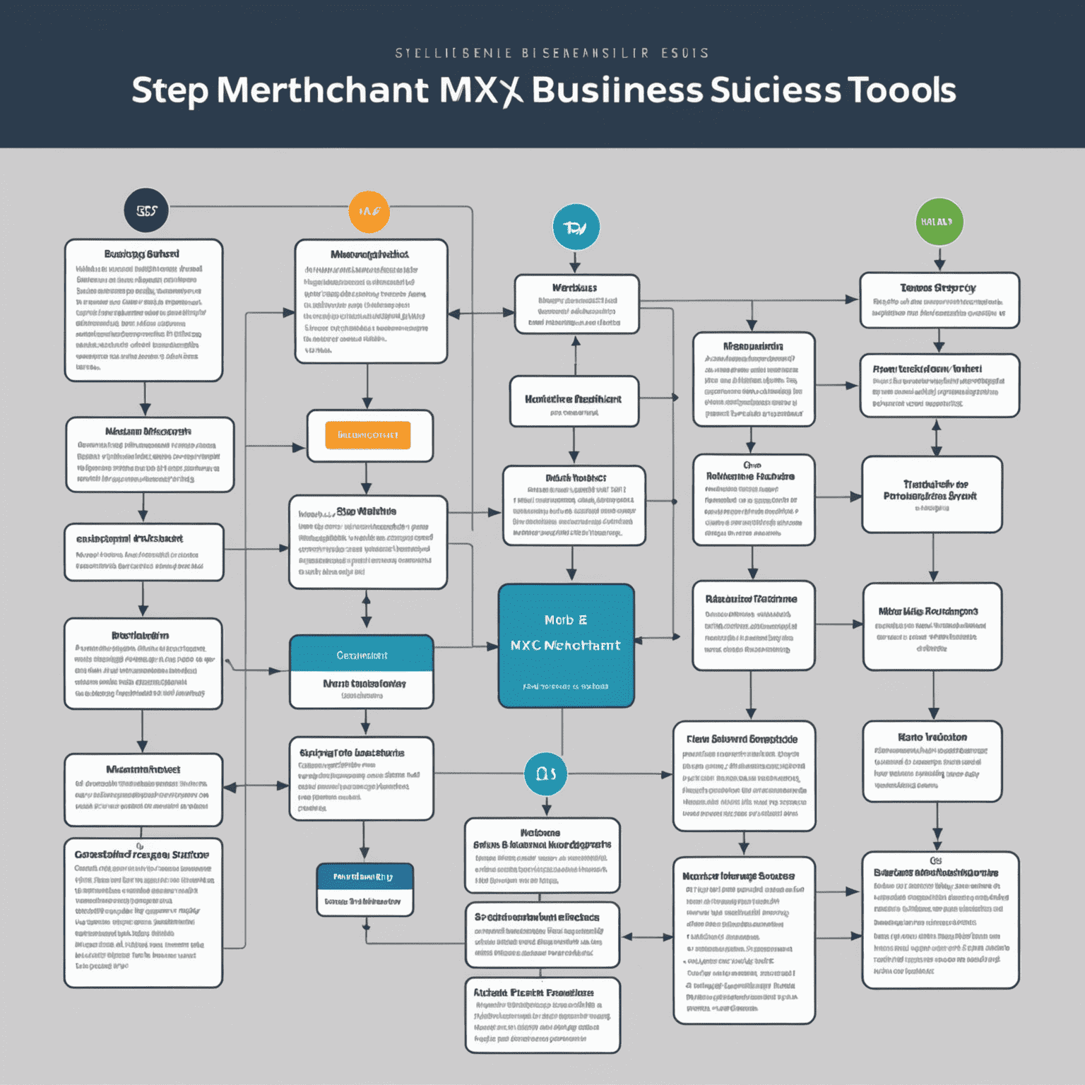 Flowchart showing step-by-step process of integrating MX Merchant with various business tools and software